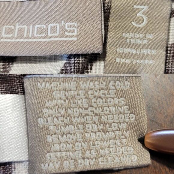 Chico's 100% Linen Zebra Striped Tank Top Brown White Animal‎ Print Size 3 - Picture 2 of 9